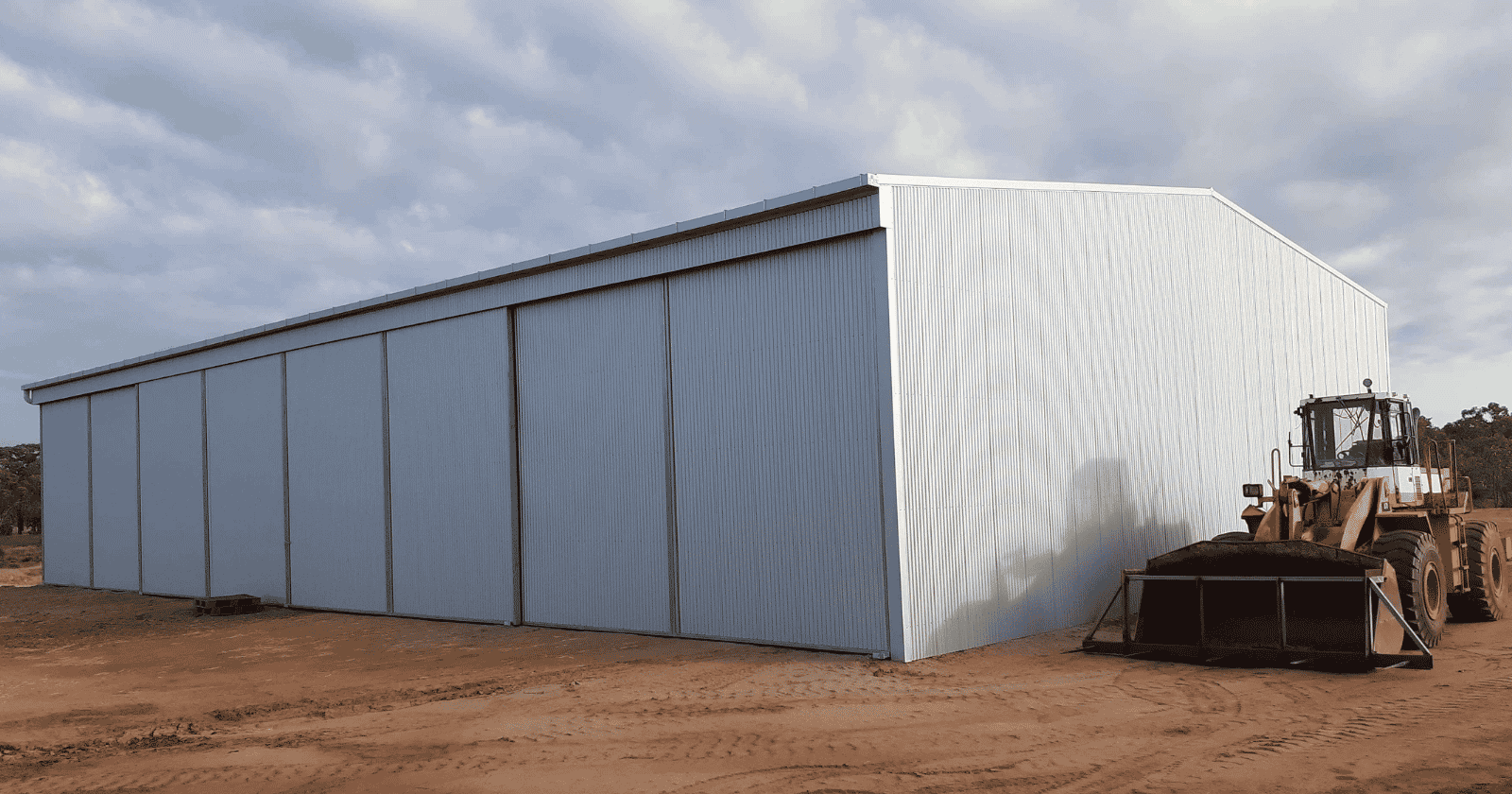 Durable steel hay shed with a gable roof on an Australian farm