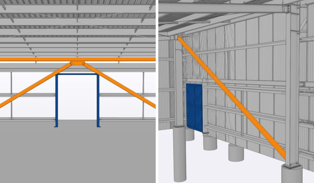 K and strut bracing in a shed