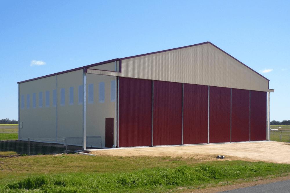 ABC Sheds aircraft hangar with polycarb sheets