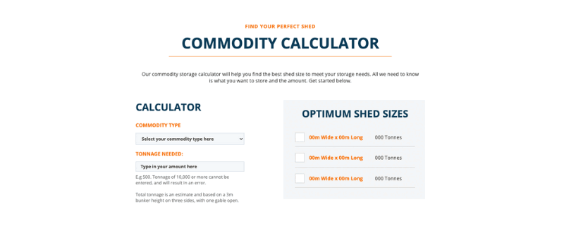 ABC Sheds commodity calculator
